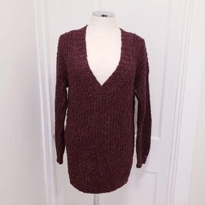 Garage Maroon Deep V Neck‎ Sweater Women's Oversized Small